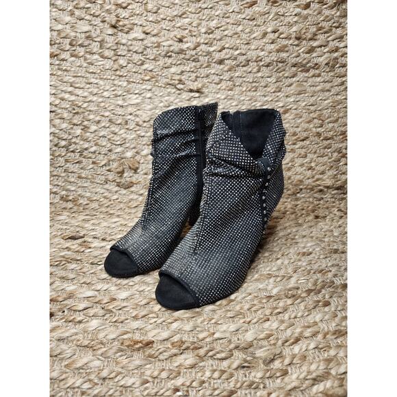 Gianni Bini Mareesha Black Silver Rhinestone Peep Toe Heeled Ankle Boots Sz. 7.5 - Picture 2 of 11